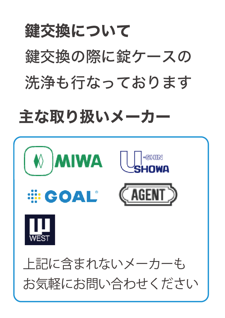 鍵交換について鍵交換の際に錠ケースの洗浄も行なっております